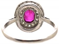 Edwardian 18ct White Gold, Ruby & Diamond Oval Cluster Ring
