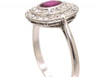 Edwardian 18ct White Gold, Ruby & Diamond Oval Cluster Ring