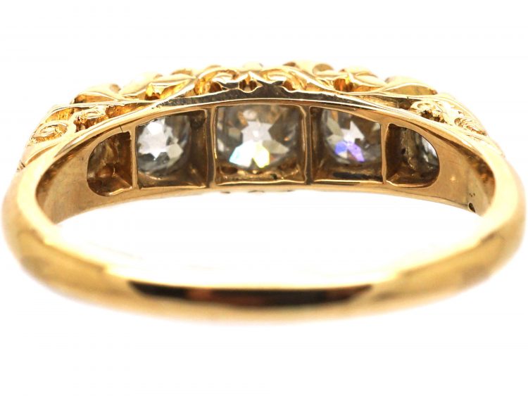 Edwardian 18ct Gold Five Stone Diamond Carved Half Hoop Ring