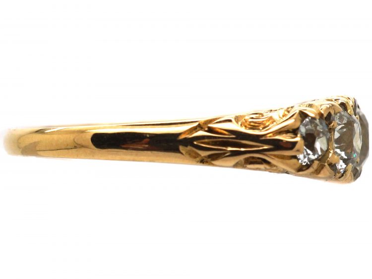 Edwardian 18ct Gold Five Stone Diamond Carved Half Hoop Ring