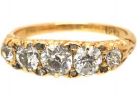 Edwardian 18ct Gold Five Stone Diamond Carved Half Hoop Ring