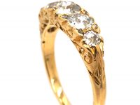 Edwardian 18ct Gold Five Stone Diamond Carved Half Hoop Ring
