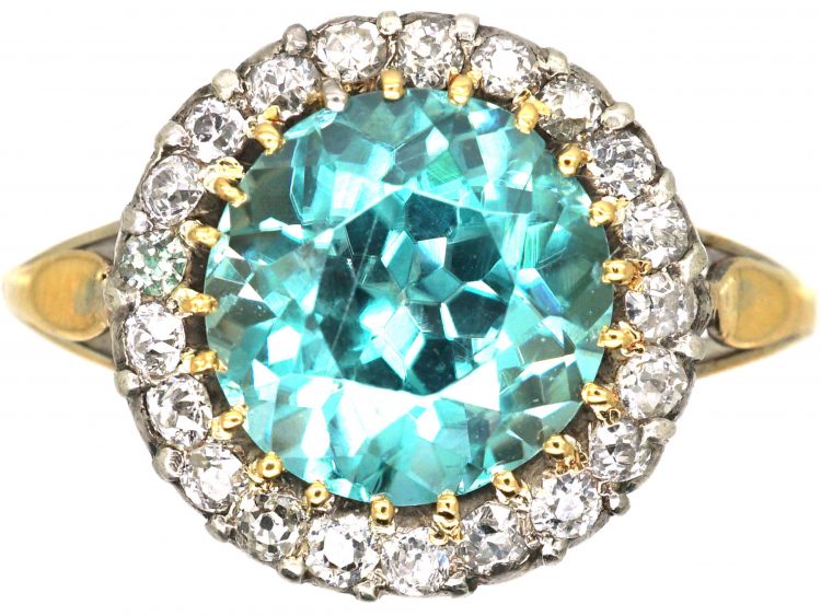 Edwardian 18ct Gold & Silver Cluster Ring set with a Large Zircon & Diamonds