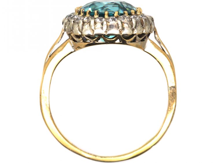 Edwardian 18ct Gold & Silver Cluster Ring set with a Large Zircon & Diamonds