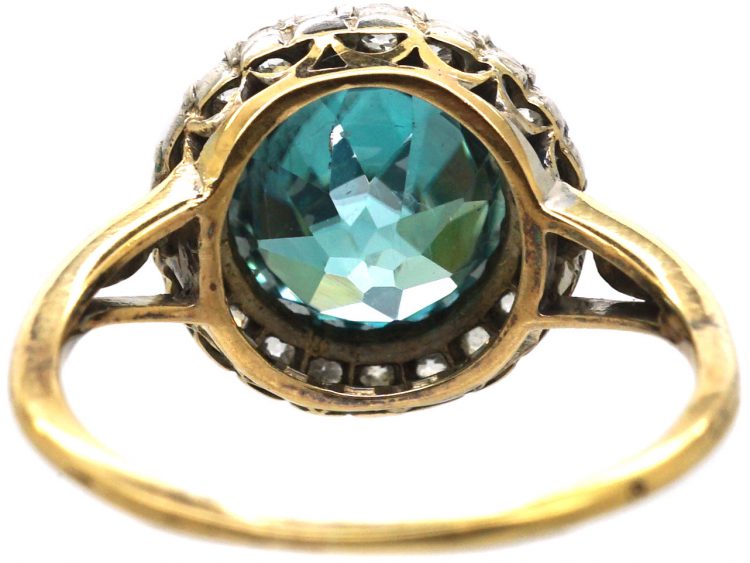 Edwardian 18ct Gold & Silver Cluster Ring set with a Large Zircon & Diamonds