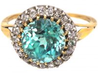 Edwardian 18ct Gold & Silver Cluster Ring set with a Large Zircon & Diamonds