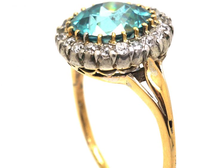 Edwardian 18ct Gold & Silver Cluster Ring set with a Large Zircon & Diamonds