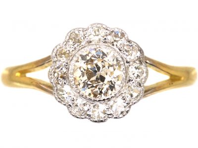Edwardian 18ct Gold & Platinum, Diamond Daisy Cluster Ring