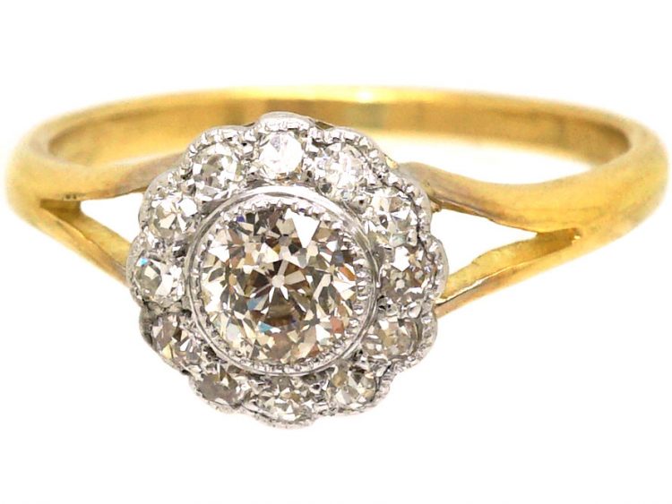 Edwardian 18ct Gold & Platinum, Diamond Daisy Cluster Ring