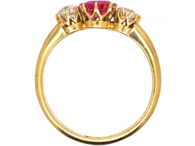 Edwardian 18ct Gold Pink Sapphire & Diamond Three Stone Ring