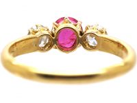 Edwardian 18ct Gold Pink Sapphire & Diamond Three Stone Ring