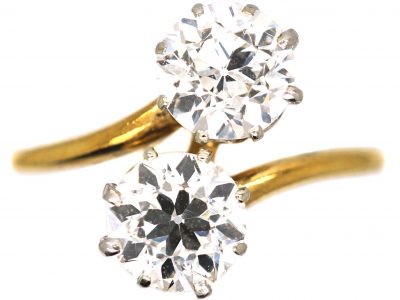 Edwardian 18ct Gold, Two Stone Diamond Crossover Ring