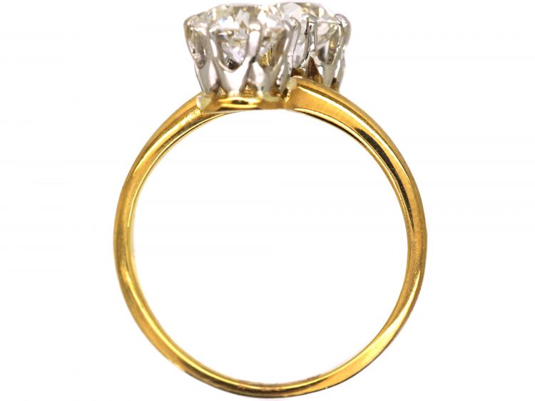 Edwardian 18ct Gold, Two Stone Diamond Crossover Ring