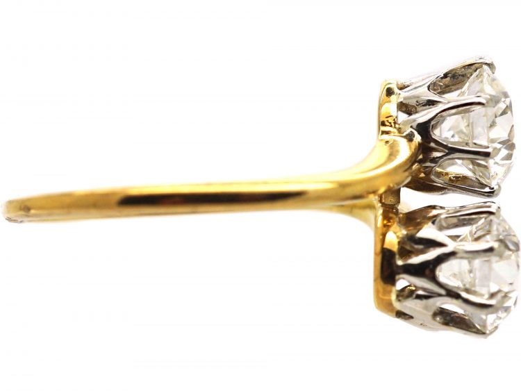 Edwardian 18ct Gold, Two Stone Diamond Crossover Ring