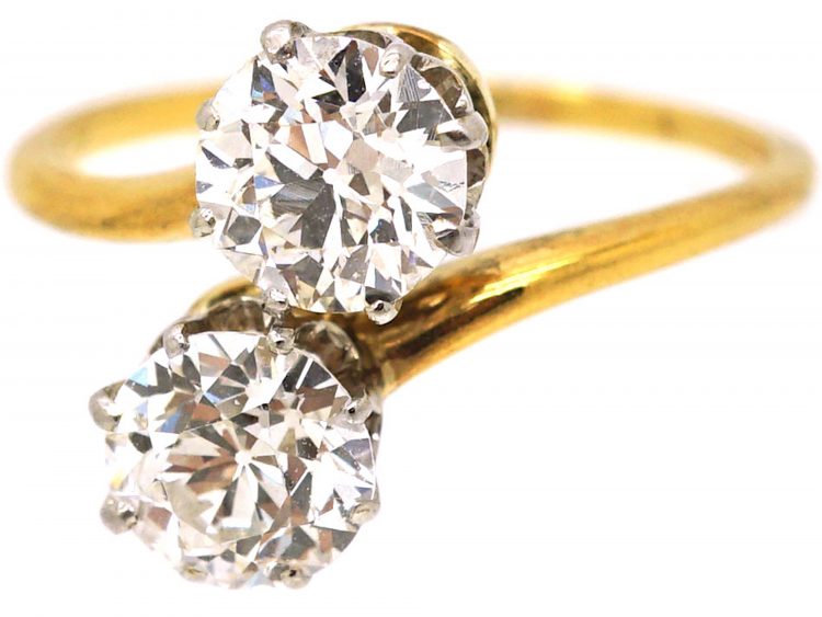 Edwardian 18ct Gold, Two Stone Diamond Crossover Ring
