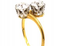 Edwardian 18ct Gold, Two Stone Diamond Crossover Ring