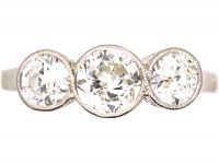 Edwardian Platinum, Three Stone Diamond Rub Over set Ring