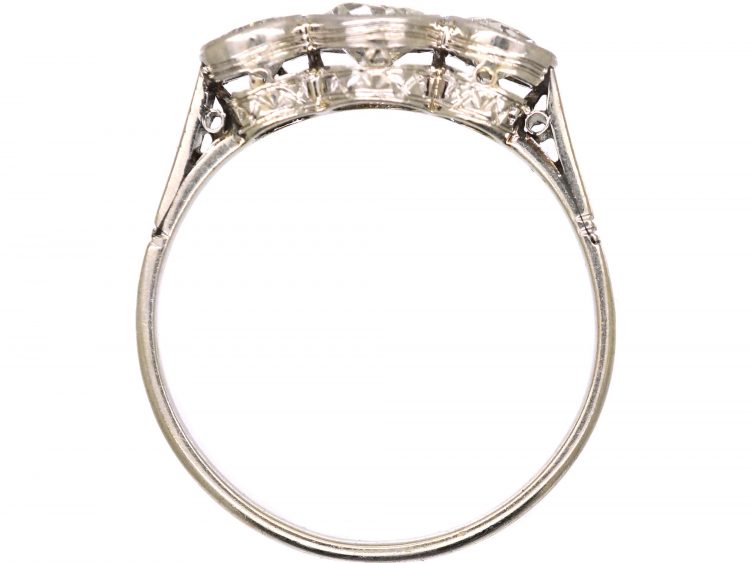 Edwardian Platinum, Three Stone Diamond Rub Over set Ring