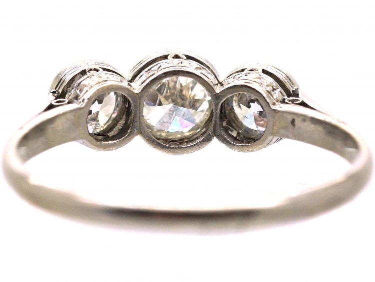 Edwardian Platinum, Three Stone Diamond Rub Over set Ring
