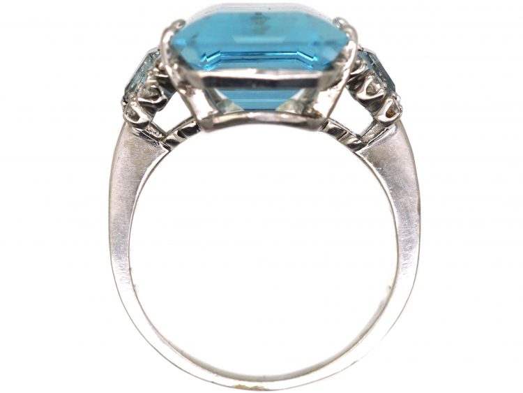 Retro 18ct White Gold, Rectangular Cut Aquamarine & Diamond Ring
