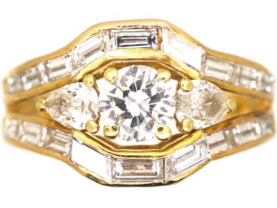 French Modernist 18ct Gold & Diamond Elongated Cluster Ring