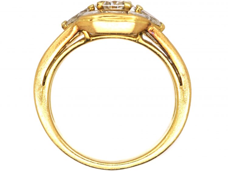 French Modernist 18ct Gold & Diamond Elongated Cluster Ring