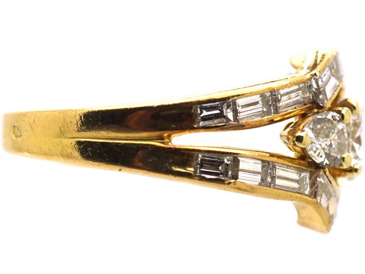 French Modernist 18ct Gold & Diamond Elongated Cluster Ring
