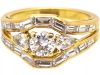French Modernist 18ct Gold & Diamond Elongated Cluster Ring