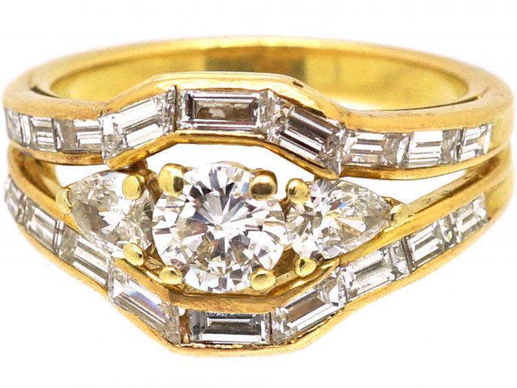 French Modernist 18ct Gold & Diamond Elongated Cluster Ring