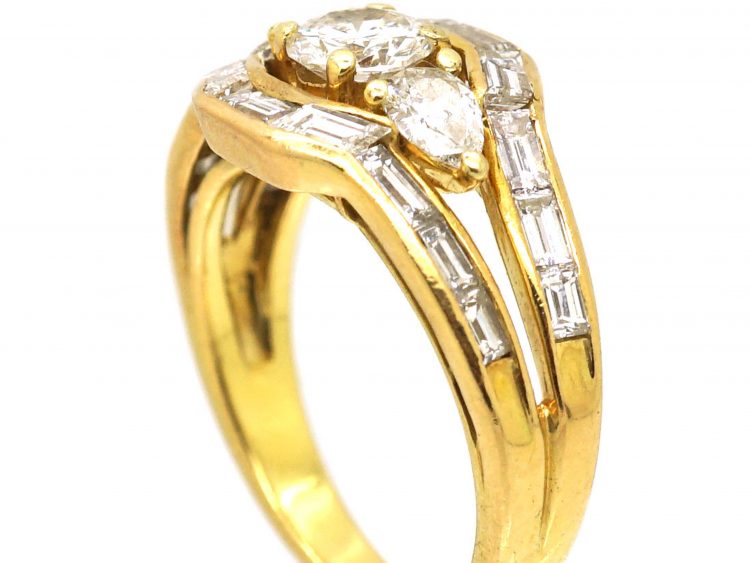 French Modernist 18ct Gold & Diamond Elongated Cluster Ring