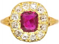 French Late 19th Century 18ct Gold, Ruby & Old Mine Cut Diamond Cluster Ring
