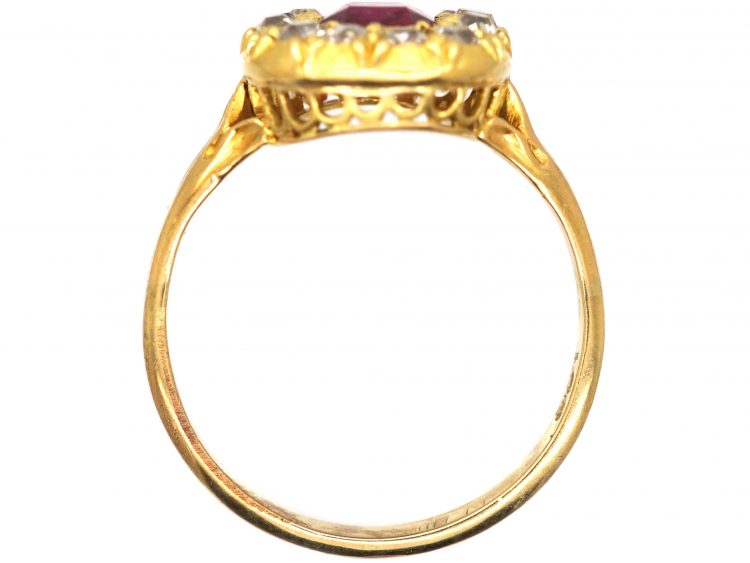 French Late 19th Century 18ct Gold, Ruby & Old Mine Cut Diamond Cluster Ring