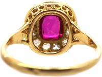 French Late 19th Century 18ct Gold, Ruby & Old Mine Cut Diamond Cluster Ring