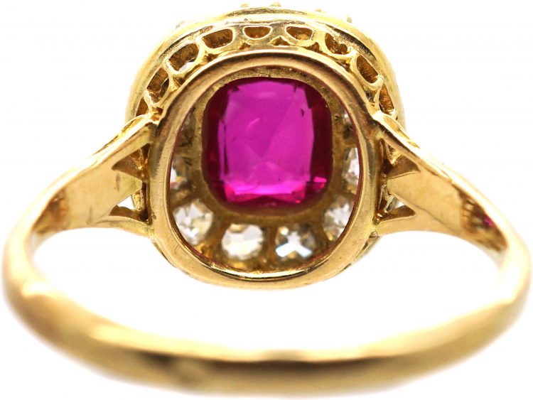 French Late 19th Century 18ct Gold, Ruby & Old Mine Cut Diamond Cluster Ring