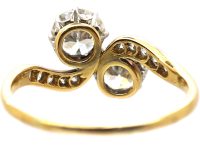 Edwardian 18ct Gold & Platinum Two Stone Diamond Crossover Ring with Diamond Shoulders