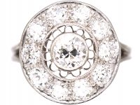 Art Deco 18ct White Gold Diamond Cluster Ring with Openwork Detail