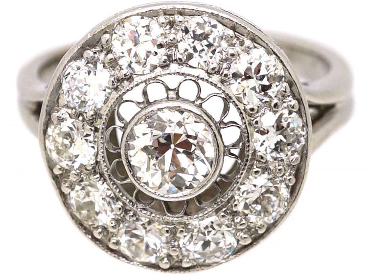 Art Deco 18ct White Gold Diamond Cluster Ring with Openwork Detail