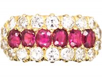 Edwardian 18ct Gold Six Stone Ruby Ring with Diamond Border