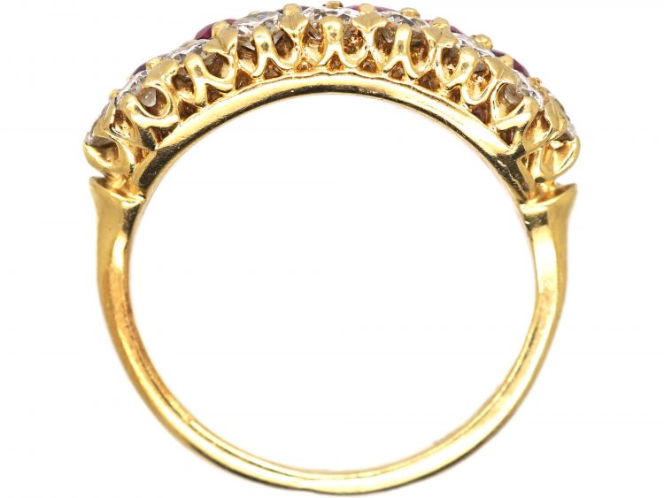 Edwardian 18ct Gold Six Stone Ruby Ring with Diamond Border