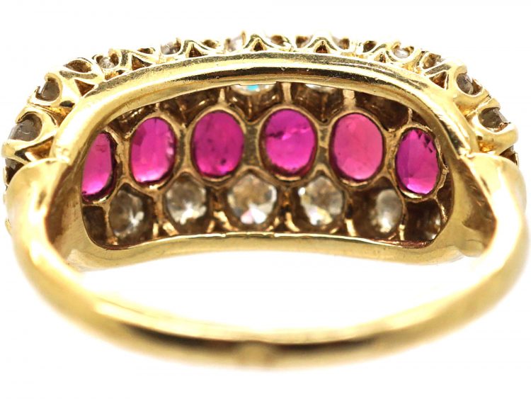 Edwardian 18ct Gold Six Stone Ruby Ring with Diamond Border