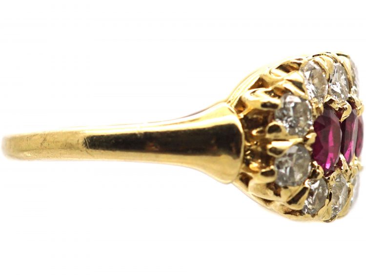 Edwardian 18ct Gold Six Stone Ruby Ring with Diamond Border