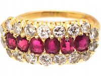 Edwardian 18ct Gold Six Stone Ruby Ring with Diamond Border