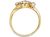 Edwardian 18ct Gold & Platinum, Diamond Cluster Ring with a Diamond on either side