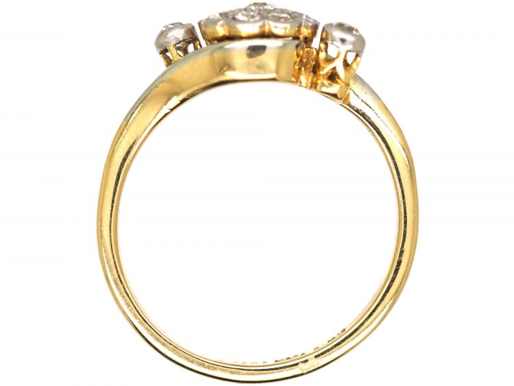 Edwardian 18ct Gold & Platinum, Diamond Cluster Ring with a Diamond on either side