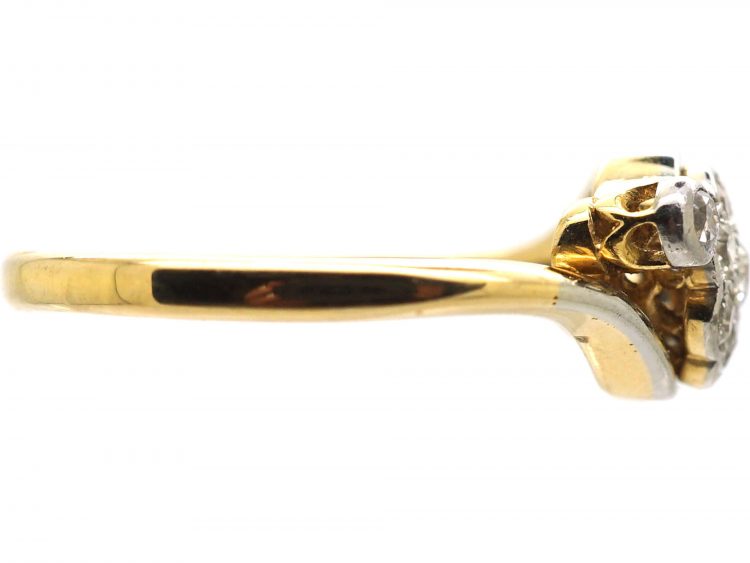 Edwardian 18ct Gold & Platinum, Diamond Cluster Ring with a Diamond on either side