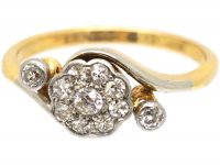 Edwardian 18ct Gold & Platinum, Diamond Cluster Ring with a Diamond on either side