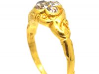 Early Victorian 18ct Gold Ornate Ring set with Four Old Mine Cut Diamonds