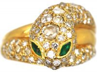 French 18ct Gold Snake Ring. set with Diamonds with Emerald Eyes French 18ct Gold Snake Ring. set with Diamonds with Emerald Eyes