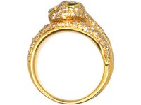 French 18ct Gold Snake Ring. set with Diamonds with Emerald Eyes
