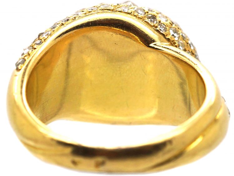 French 18ct Gold Snake Ring. set with Diamonds with Emerald Eyes